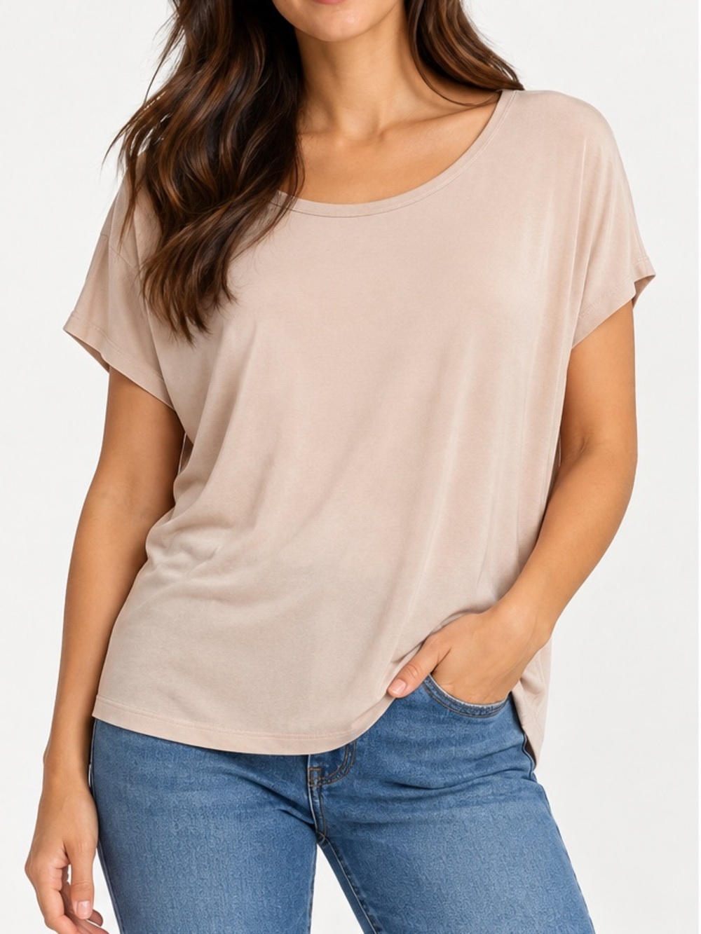 Tahari Beige Scoop Neck Short Sleeve Tee XL